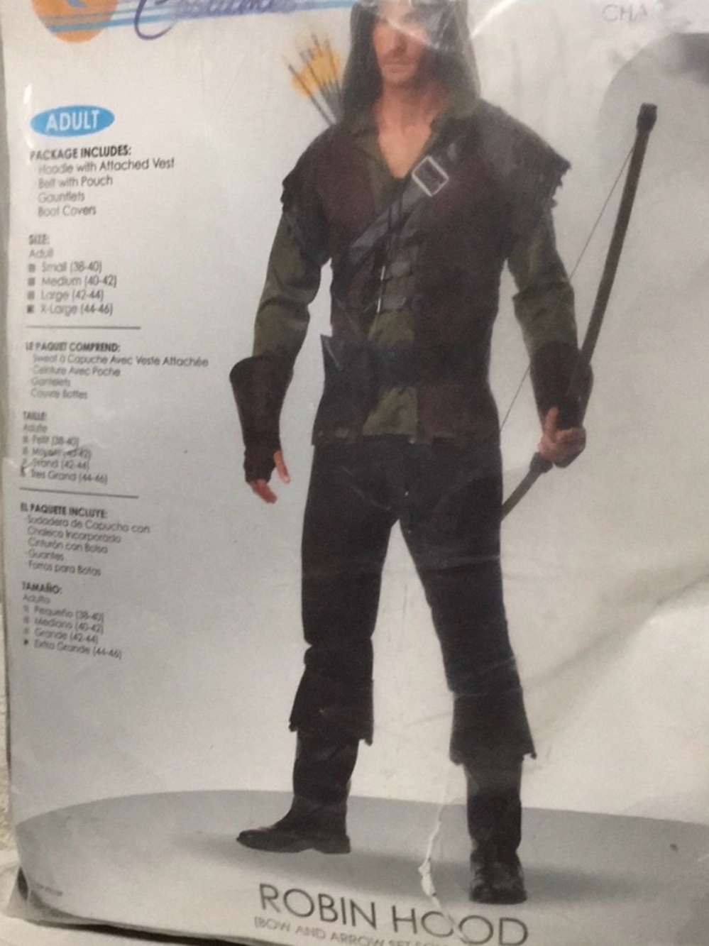 Robin Hood adult Costume - Green and Brown Hoodie Vest Set (no bow or arrow)